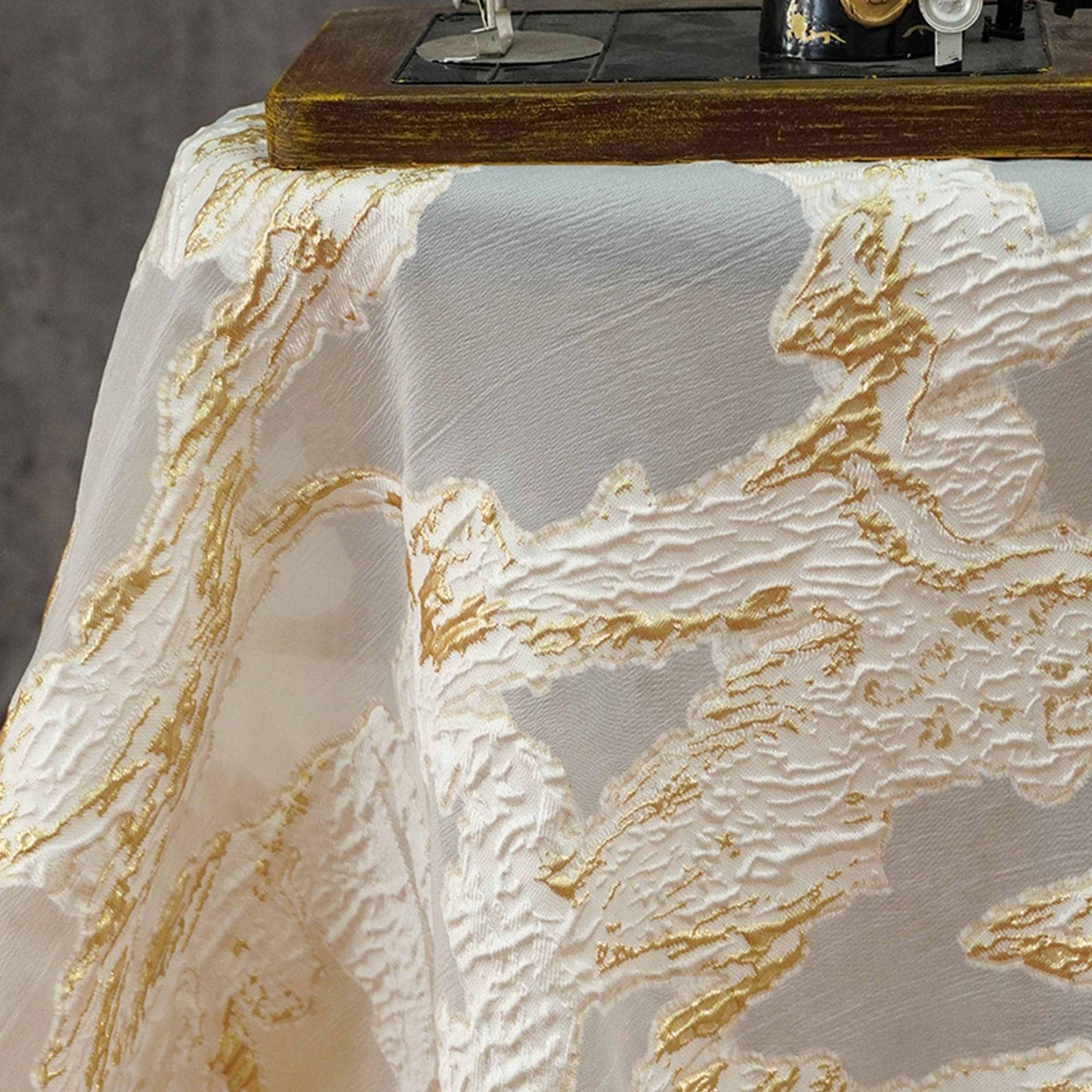 Gold Marble Organza Fabric by Yard, Embossed Irregular Jacquard Sheer Textile, Luxury Bridal Wedding Dress Fabric, 56"Wide