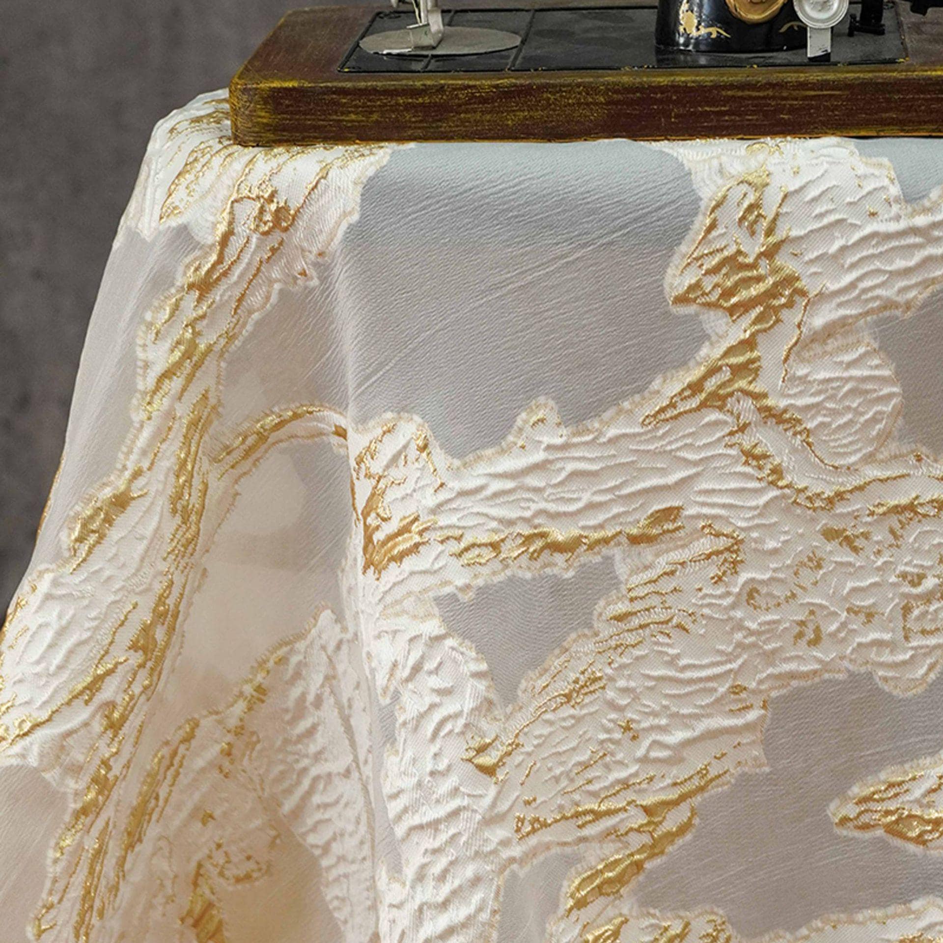 Gold Marble Organza Fabric by Yard, Embossed Irregular Jacquard Sheer Textile, Luxury Bridal Wedding Dress Fabric, 56"Wide