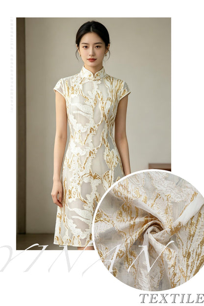 Gold Marble Organza Fabric by Yard, Embossed Irregular Jacquard Sheer Textile, Luxury Bridal Wedding Dress Fabric, 56"Wide