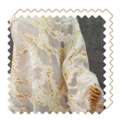 Gold Marble Organza Fabric by Yard, Embossed Irregular Jacquard Sheer Textile, Luxury Bridal Wedding Dress Fabric, 56"Wide