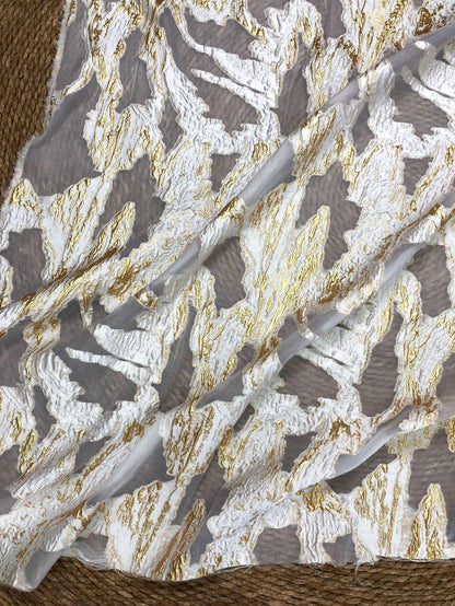 Gold Marble Organza Fabric by Yard, Embossed Irregular Jacquard Sheer Textile, Luxury Bridal Wedding Dress Fabric, 56"Wide