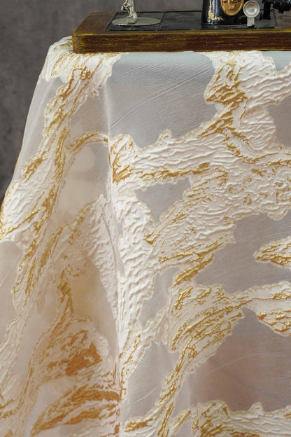 Gold Marble Organza Fabric by Yard, Embossed Irregular Jacquard Sheer Textile, Luxury Bridal Wedding Dress Fabric, 56"Wide