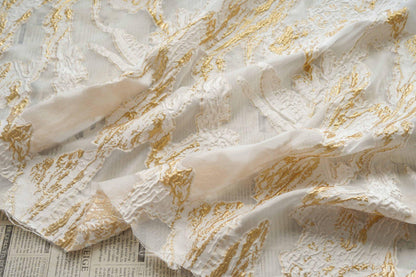 Gold Marble Organza Fabric by Yard, Embossed Irregular Jacquard Sheer Textile, Luxury Bridal Wedding Dress Fabric, 56"Wide