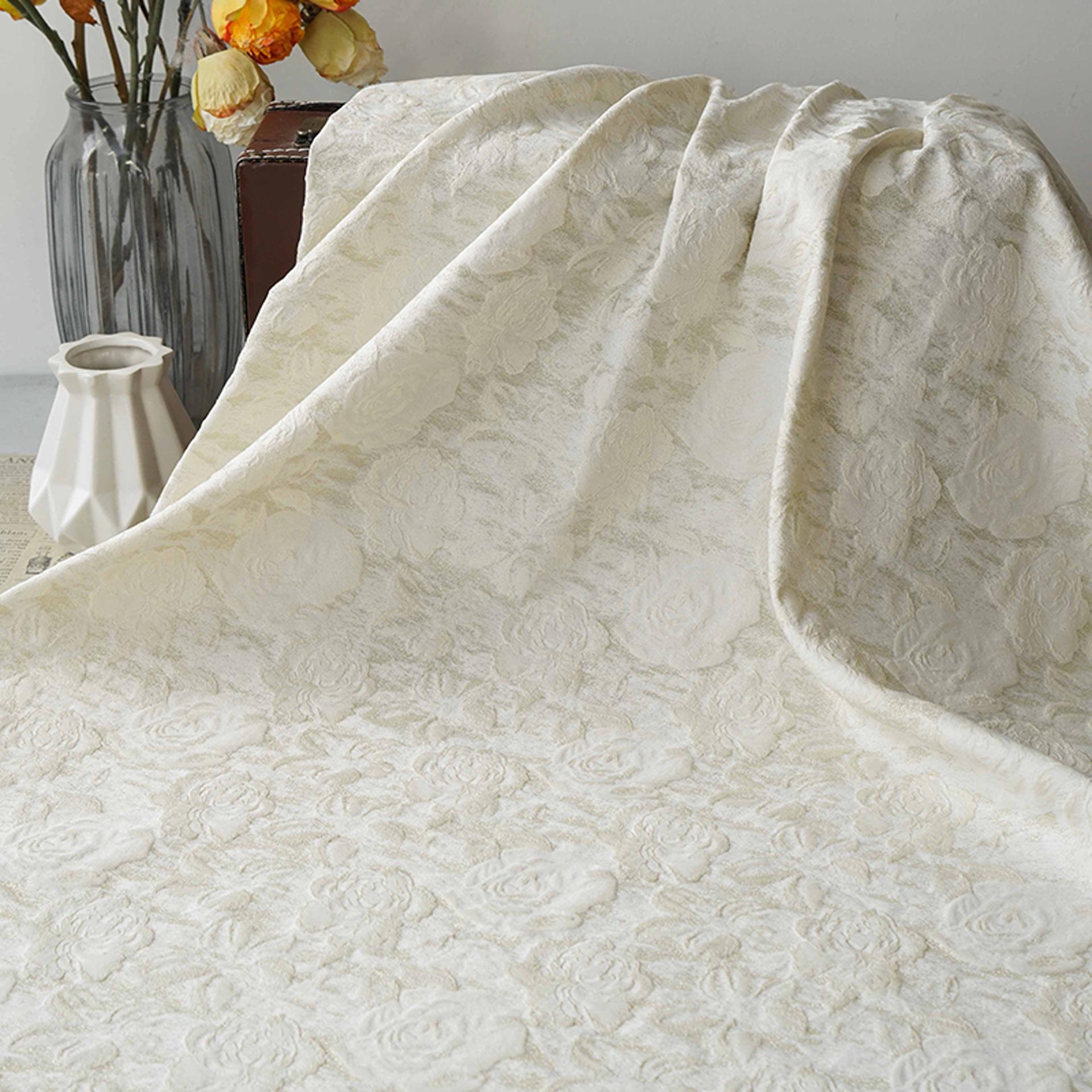 Luxury Ivory Rose Jacquard Fabric, Embossed Gold Floral Brocade Textile for Bridal Wedding Dress Couture Design, 63"Wide