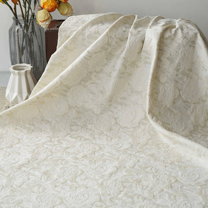 Luxury Ivory Rose Jacquard Fabric, Embossed Gold Floral Brocade Textile for Bridal Wedding Dress Couture Design, 63"Wide