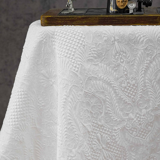 White Floral Jacquard Fabric by Yard, Embossed Vine Brocade Textile, Elegant Dress Fabric for Wedding Sewing Crafts Home Decor, 55"Wide - Poppylollipop