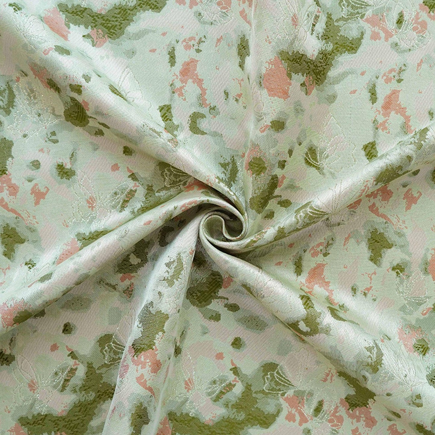 Green Floral Jacquard Fabric by Yard, Ink Wash Style Moss Print Textile, Soft Dress Fabric for Sewing Crafts Home Decor, 55"Wide