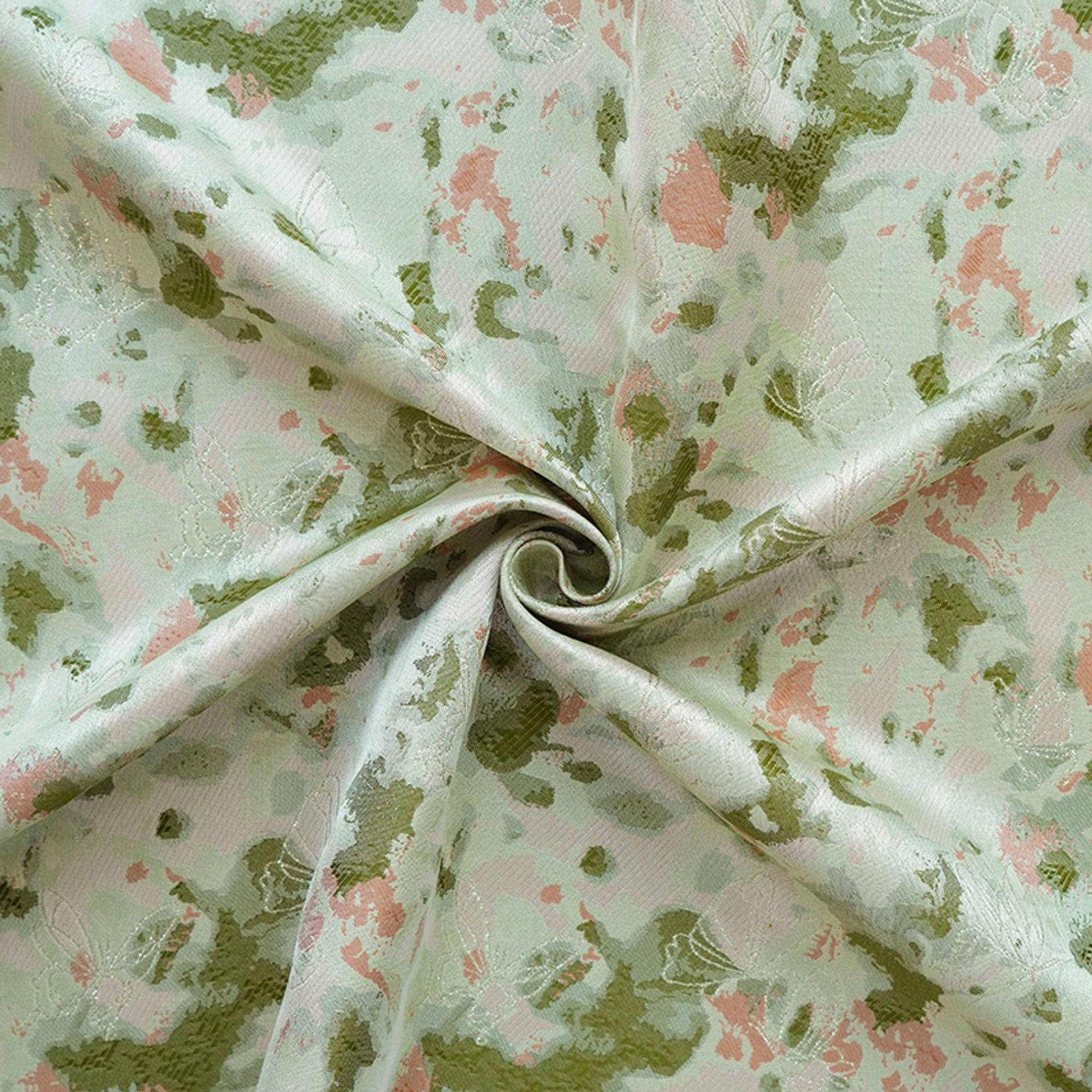 Green Floral Jacquard Fabric by Yard, Ink Wash Style Moss Print Textile, Soft Dress Fabric for Sewing Crafts Home Decor, 55"Wide