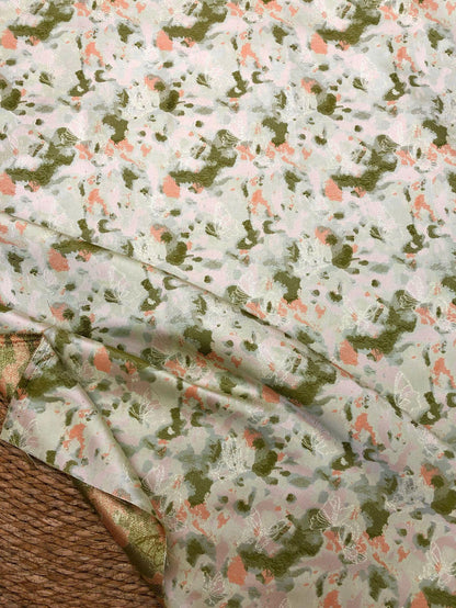 Green Floral Jacquard Fabric by Yard, Ink Wash Style Moss Print Textile, Soft Dress Fabric for Sewing Crafts Home Decor, 55"Wide