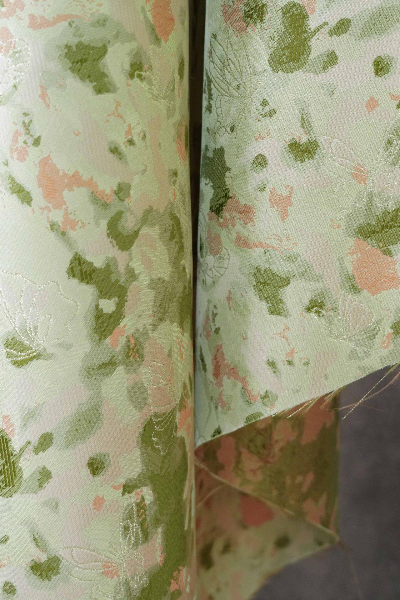 Green Floral Jacquard Fabric by Yard, Ink Wash Style Moss Print Textile, Soft Dress Fabric for Sewing Crafts Home Decor, 55"Wide