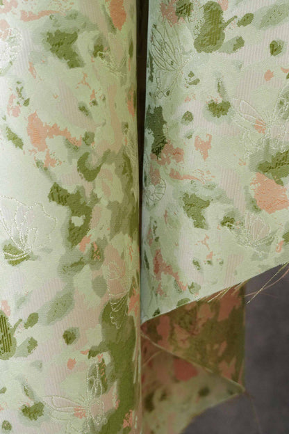 Green Floral Jacquard Fabric by Yard, Ink Wash Style Moss Print Textile, Soft Dress Fabric for Sewing Crafts Home Decor, 55"Wide
