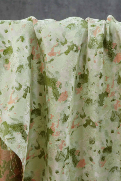 Green Floral Jacquard Fabric by Yard, Ink Wash Style Moss Print Textile, Soft Dress Fabric for Sewing Crafts Home Decor, 55"Wide