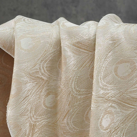 Peacock Feather Jacquard Fabric, Luxury Gold Metallic Woven Textile, Elegant Embossed Pattern Brocade Fabric for Dress, DIY Sewing - Poppylollipop
