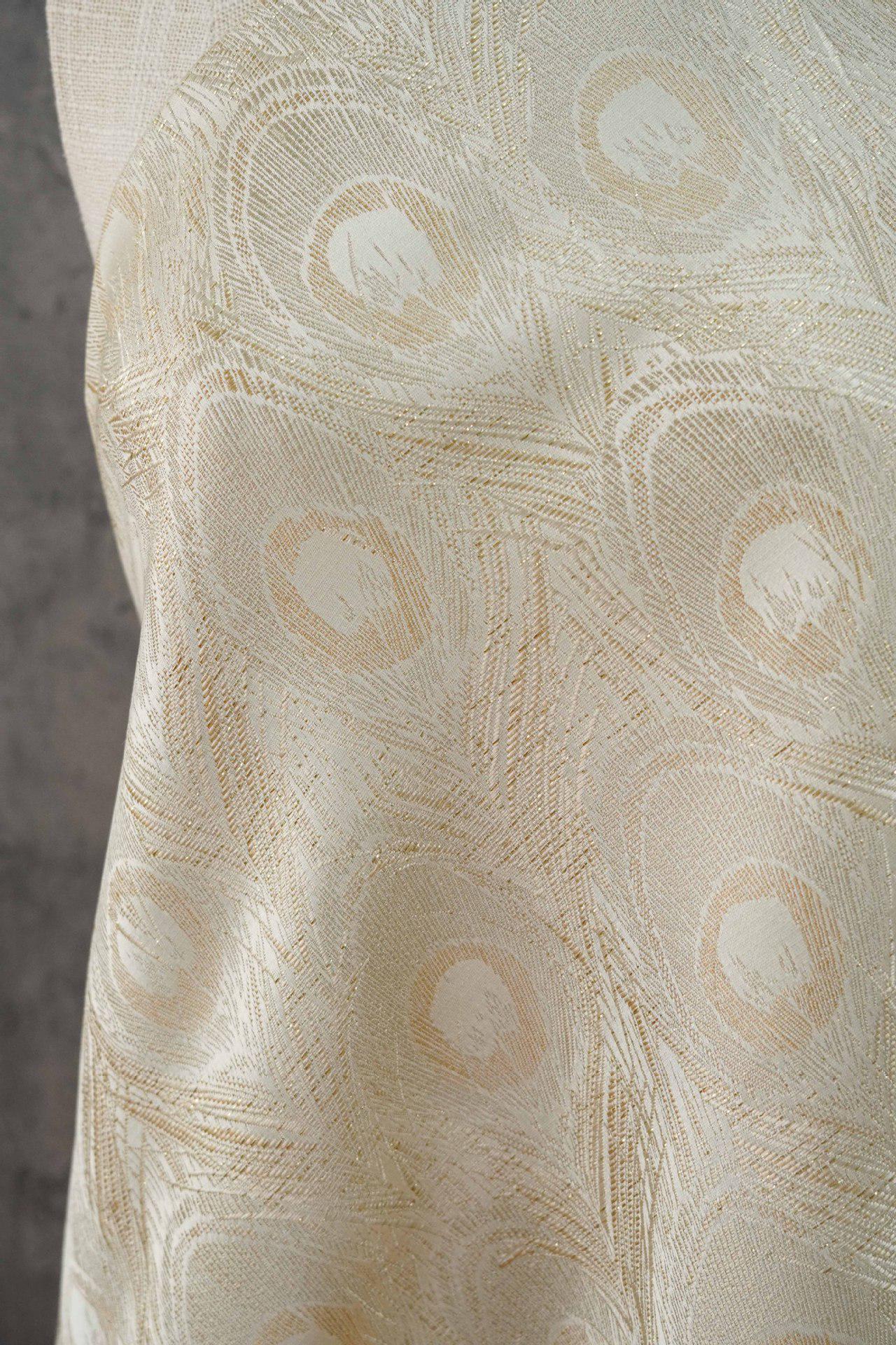 Peacock Feather Jacquard Fabric, Luxury Gold Metallic Woven Textile, Elegant Embossed Pattern Brocade Fabric for Dress, DIY Sewing