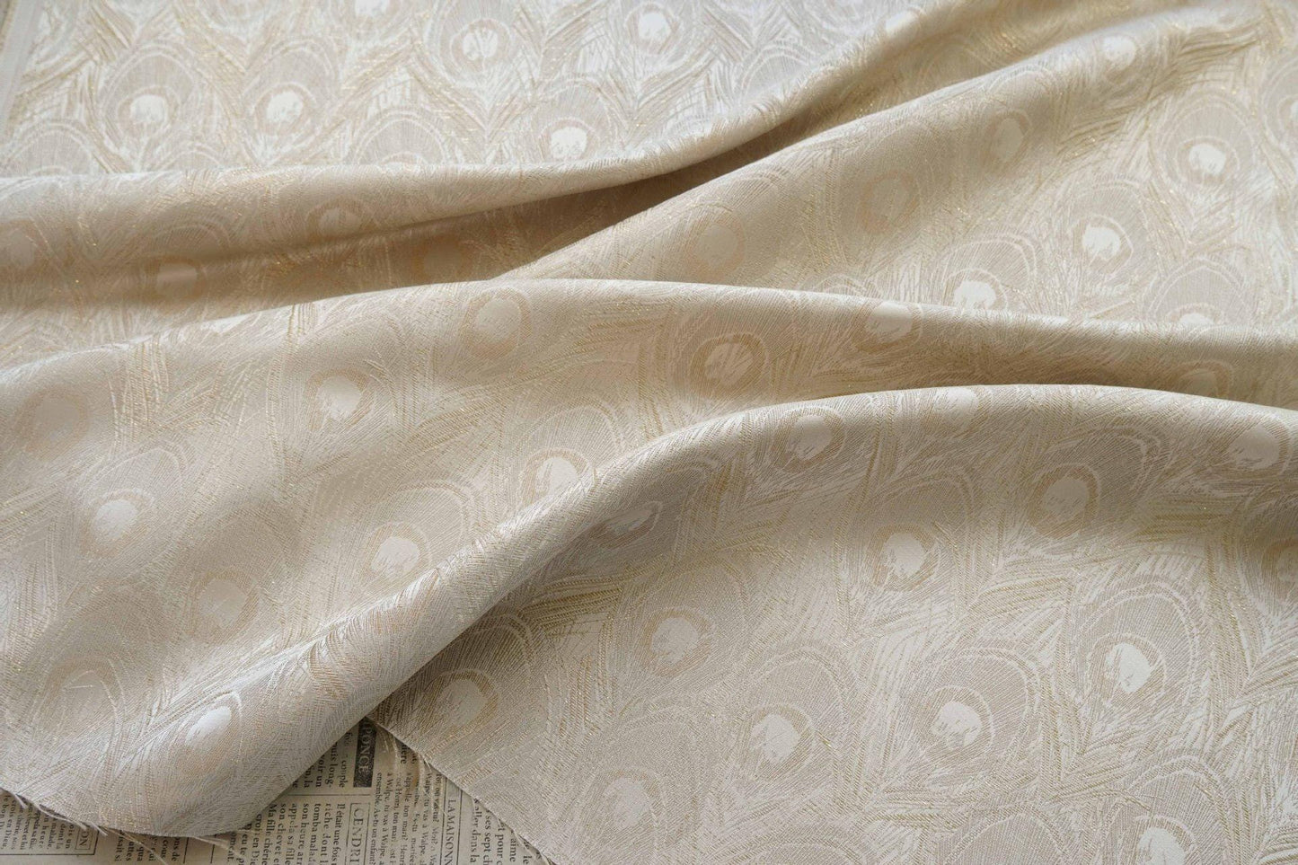 Peacock Feather Jacquard Fabric, Luxury Gold Metallic Woven Textile, Elegant Embossed Pattern Brocade Fabric for Dress, DIY Sewing
