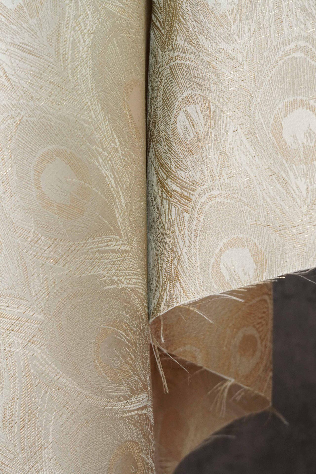 Peacock Feather Jacquard Fabric, Luxury Gold Metallic Woven Textile, Elegant Embossed Pattern Brocade Fabric for Dress, DIY Sewing