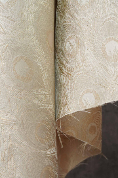 Peacock Feather Jacquard Fabric, Luxury Gold Metallic Woven Textile, Elegant Embossed Pattern Brocade Fabric for Dress, DIY Sewing