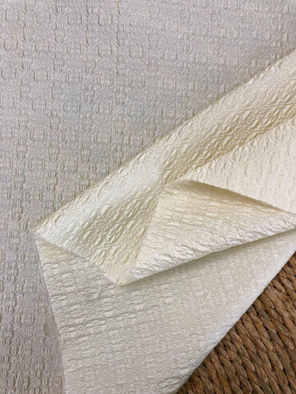 Embossed Jacquard Fabric, White Textured Geometric Floral Woven Textile, Elegant Brocade Fabric for Dress, Jacket, DIY Sewing, 53"Wide