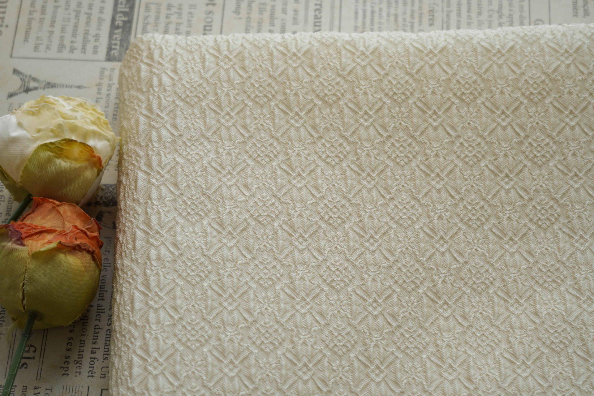Embossed Jacquard Fabric, White Textured Geometric Floral Woven Textile, Elegant Brocade Fabric for Dress, Jacket, DIY Sewing, 53"Wide