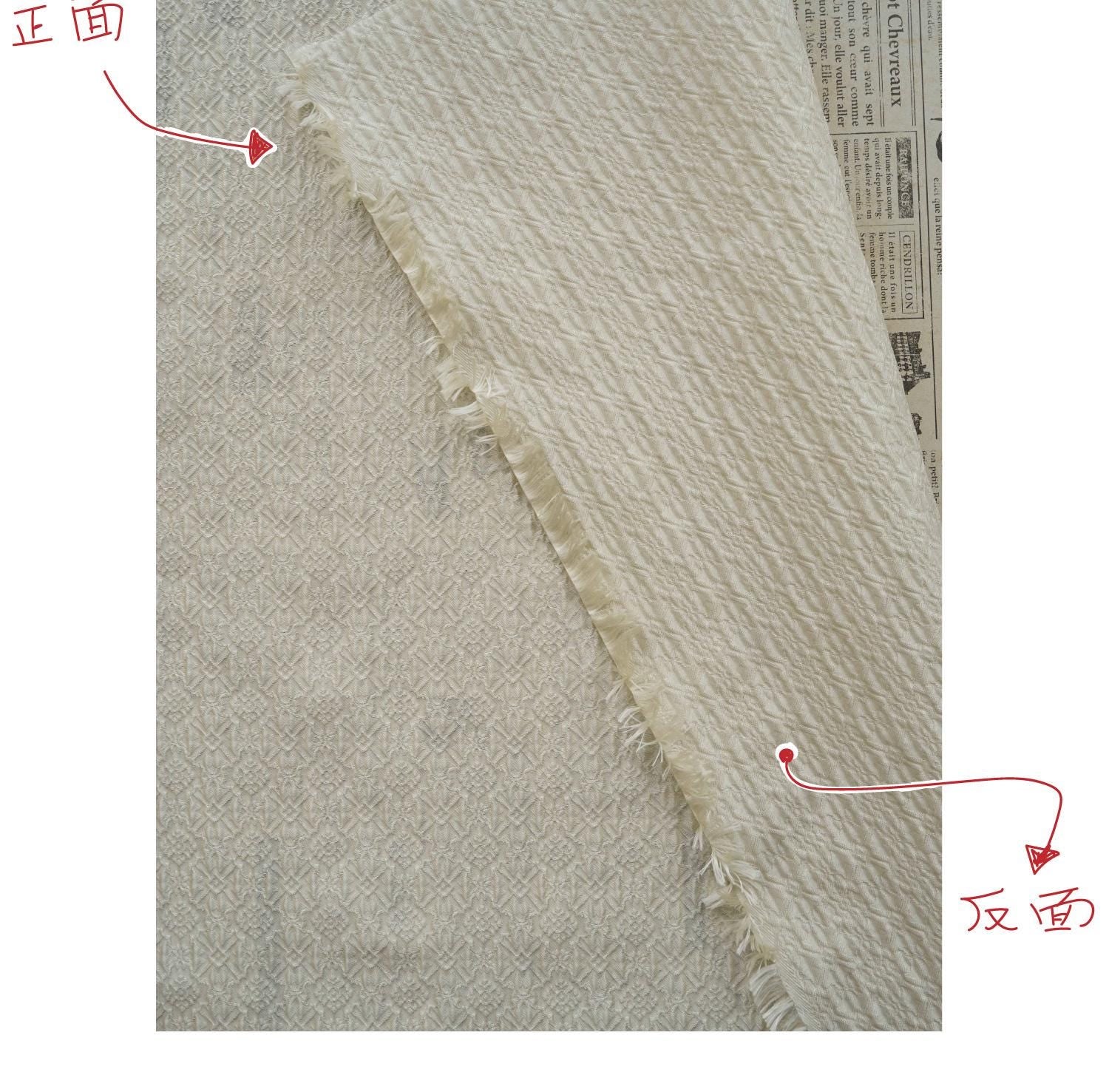 Embossed Jacquard Fabric, White Textured Geometric Floral Woven Textile, Elegant Brocade Fabric for Dress, Jacket, DIY Sewing, 53"Wide