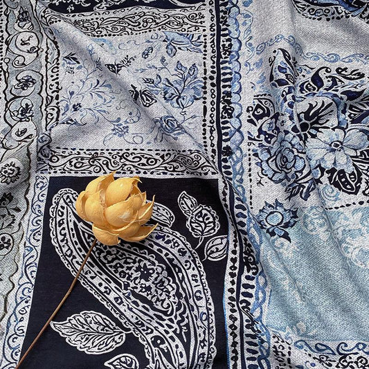 Blue Paisley Cotton Fabric, Vintage Floral Digital Print Textile, Boho Pattern Fabric for Dress, Shirt, Quilt, DIY Sewing Material - Poppylollipop
