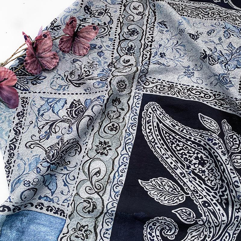 Blue Paisley Cotton Fabric, Vintage Floral Digital Print Textile, Boho Pattern Fabric for Dress, Shirt, Quilt, DIY Sewing Material