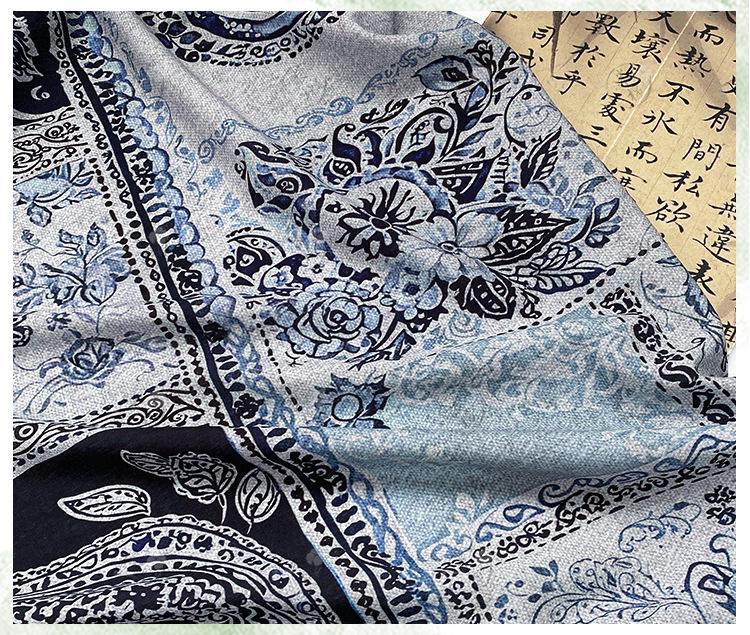 Blue Paisley Cotton Fabric, Vintage Floral Digital Print Textile, Boho Pattern Fabric for Dress, Shirt, Quilt, DIY Sewing Material