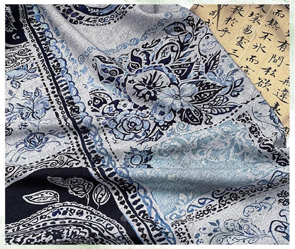 Blue Paisley Cotton Fabric, Vintage Floral Digital Print Textile, Boho Pattern Fabric for Dress, Shirt, Quilt, DIY Sewing Material