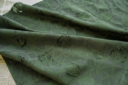 Vintage Rose Cutwork Jacquard Fabric, Embossed Floral Woven Textile, Dark Green Brocade Fabric for Dress, Jacket, DIY Sewing, 53"Wide