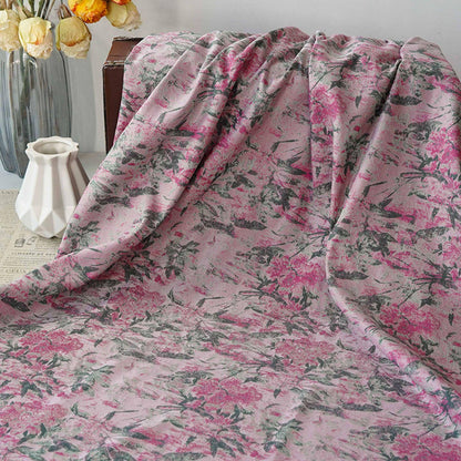Vintage Pink Floral Jacquard Fabric, Watercolor Botanical Woven Textile, Retro Flower Fabric for Dress, Blouse, Sewing DIY, 56"Wide