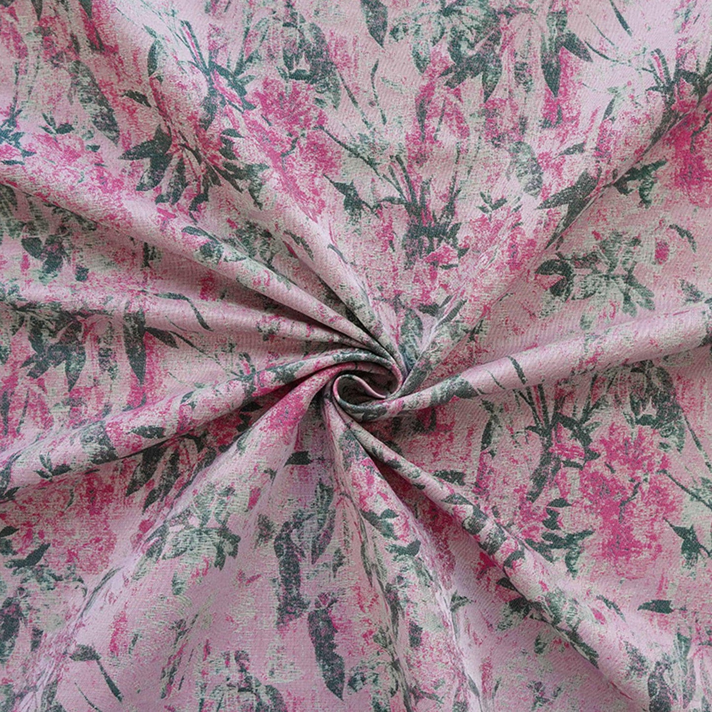 Vintage Pink Floral Jacquard Fabric, Watercolor Botanical Woven Textile, Retro Flower Fabric for Dress, Blouse, Sewing DIY, 56"Wide