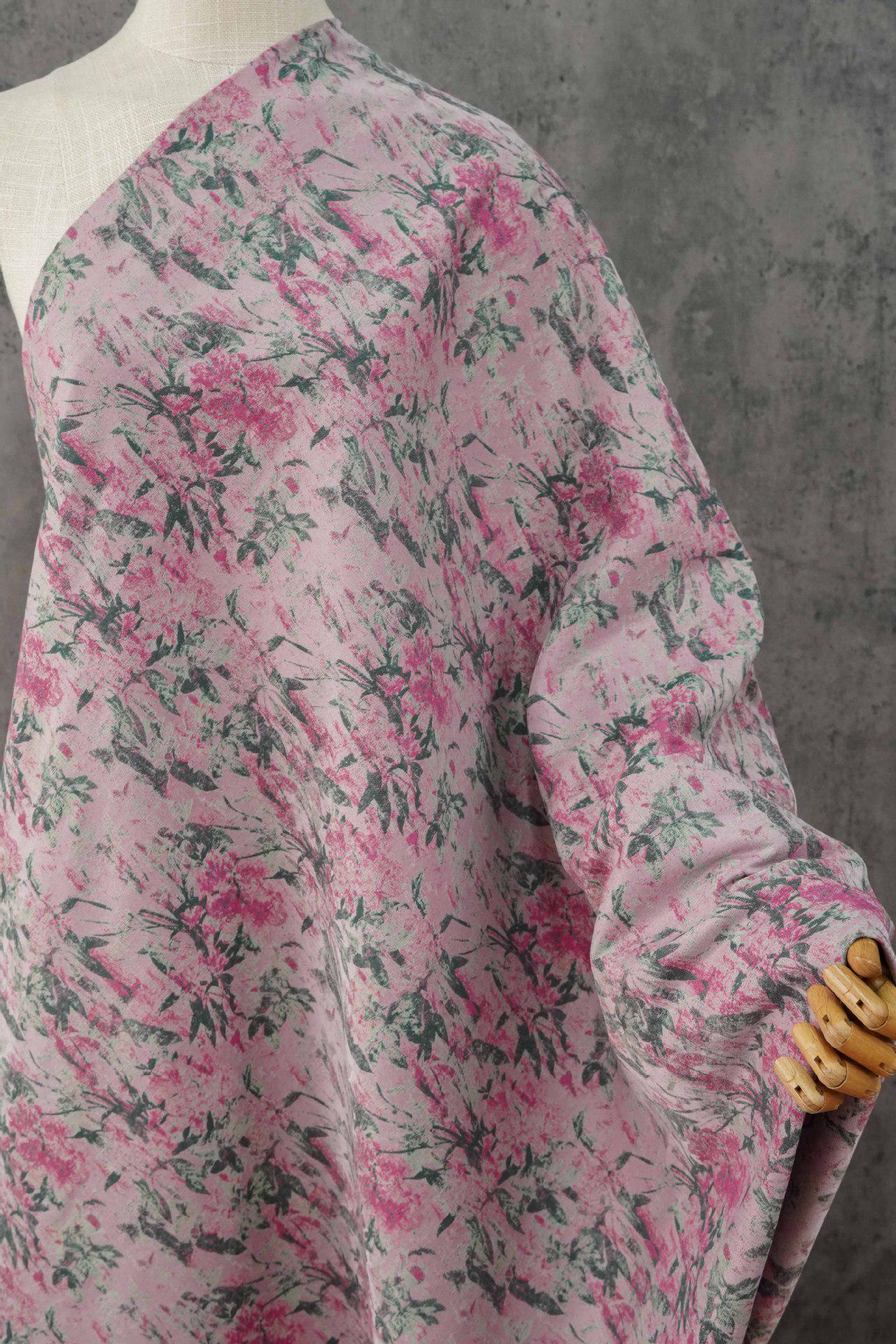 Vintage Pink Floral Jacquard Fabric, Watercolor Botanical Woven Textile, Retro Flower Fabric for Dress, Blouse, Sewing DIY, 56"Wide