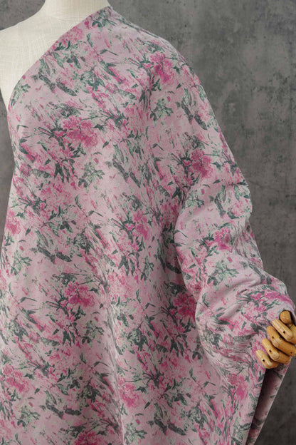 Vintage Pink Floral Jacquard Fabric, Watercolor Botanical Woven Textile, Retro Flower Fabric for Dress, Blouse, Sewing DIY, 56"Wide