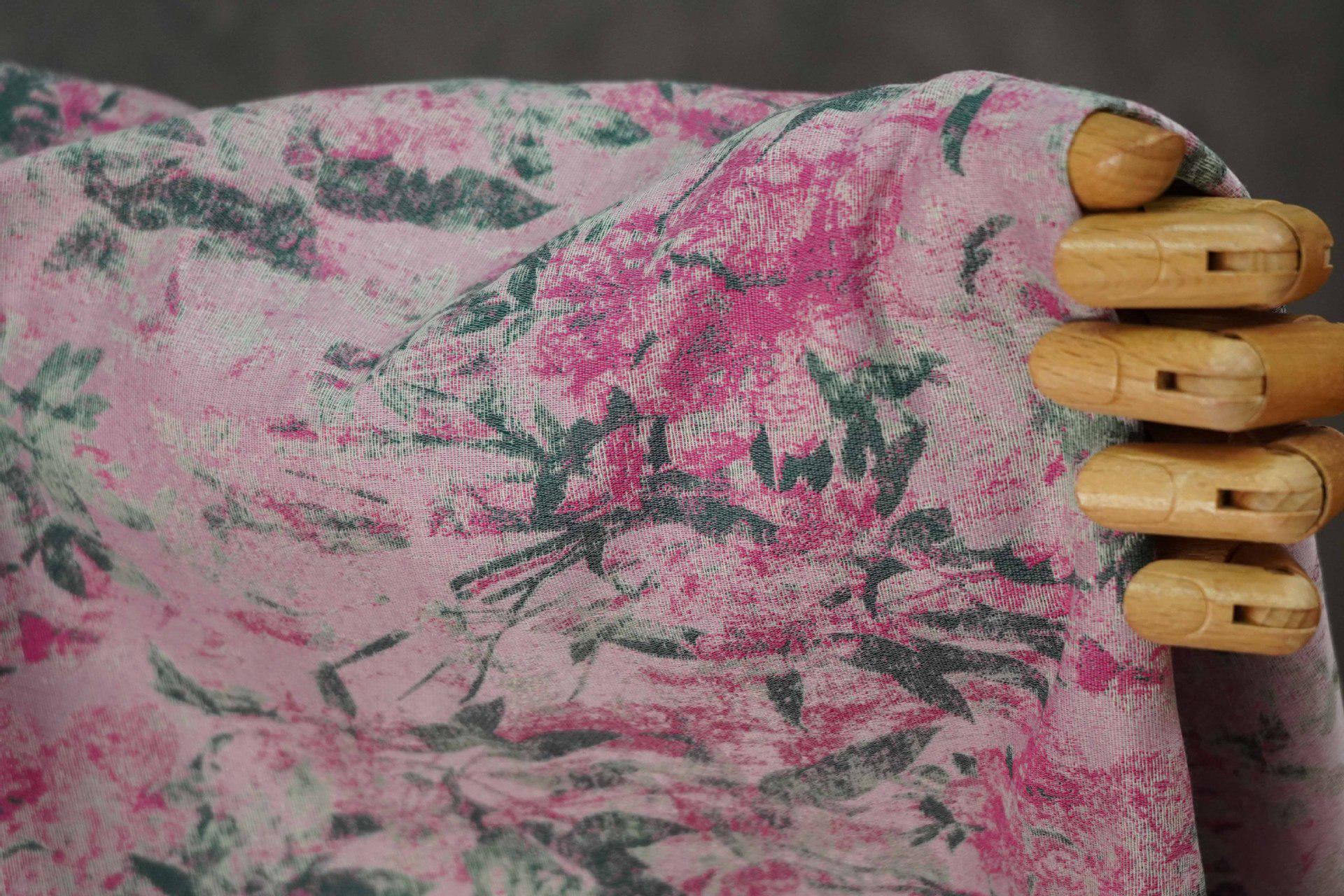 Vintage Pink Floral Jacquard Fabric, Watercolor Botanical Woven Textile, Retro Flower Fabric for Dress, Blouse, Sewing DIY, 56"Wide