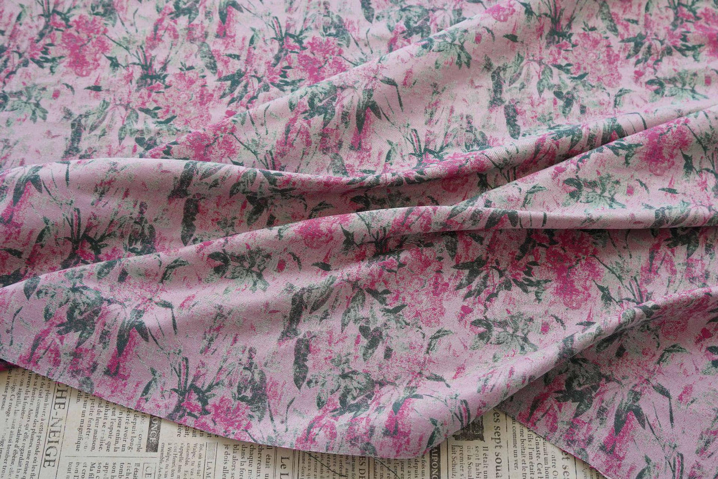 Vintage Pink Floral Jacquard Fabric, Watercolor Botanical Woven Textile, Retro Flower Fabric for Dress, Blouse, Sewing DIY, 56"Wide