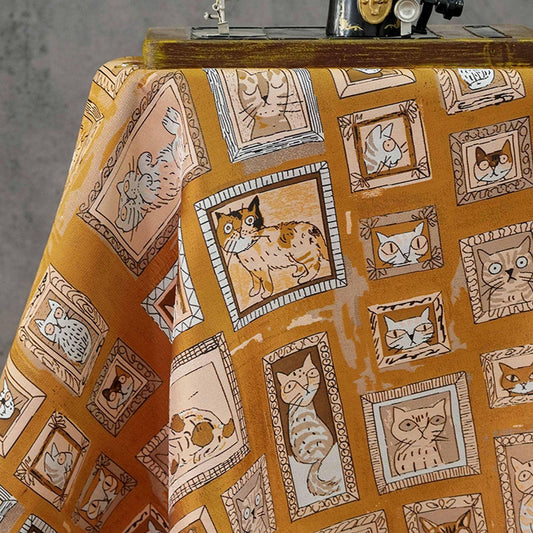 Retro Cat Print Fabric by Yard, Cartoon Cat Frames Cotton Blend Textile, Upholstery Fabric for Curtains Sofa Cushions Sewing Crafts, 63" W - Poppylollipop