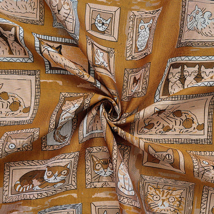 Retro Cat Print Fabric by Yard, Cartoon Cat Frames Cotton Blend Textile, Upholstery Fabric for Curtains Sofa Cushions Sewing Crafts, 63" W