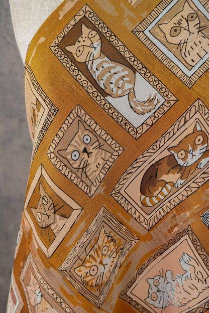 Retro Cat Print Fabric by Yard, Cartoon Cat Frames Cotton Blend Textile, Upholstery Fabric for Curtains Sofa Cushions Sewing Crafts, 63" W
