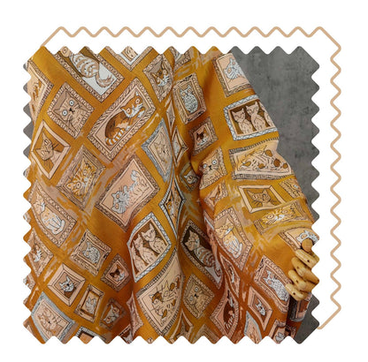 Retro Cat Print Fabric by Yard, Cartoon Cat Frames Cotton Blend Textile, Upholstery Fabric for Curtains Sofa Cushions Sewing Crafts, 63" W