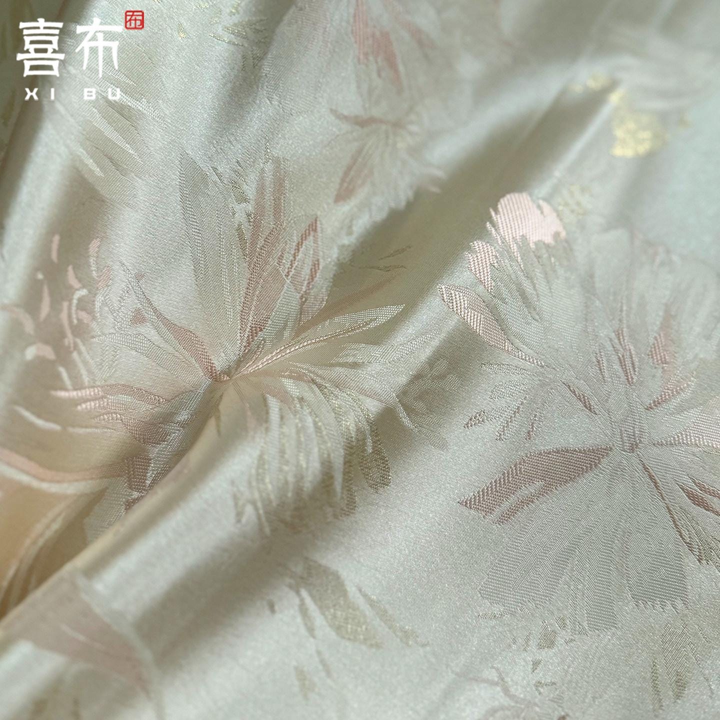 Floral Silk-Look Jacquard Brocade Fabric by Yard, Embossed Gold Flower Woven Textile, Elegant Dress Fabric for Sewing & Decor, 29"Wide