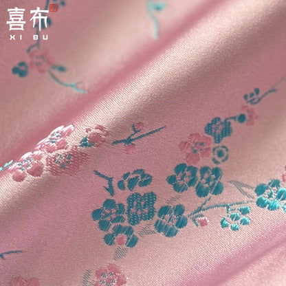 Pink Floral Brocade Fabric by Yard, Turquoise Small Flower Jacquard Textile, Elegant DIY Dress Fabric for Sewing Crafts Decor, 58"Wide