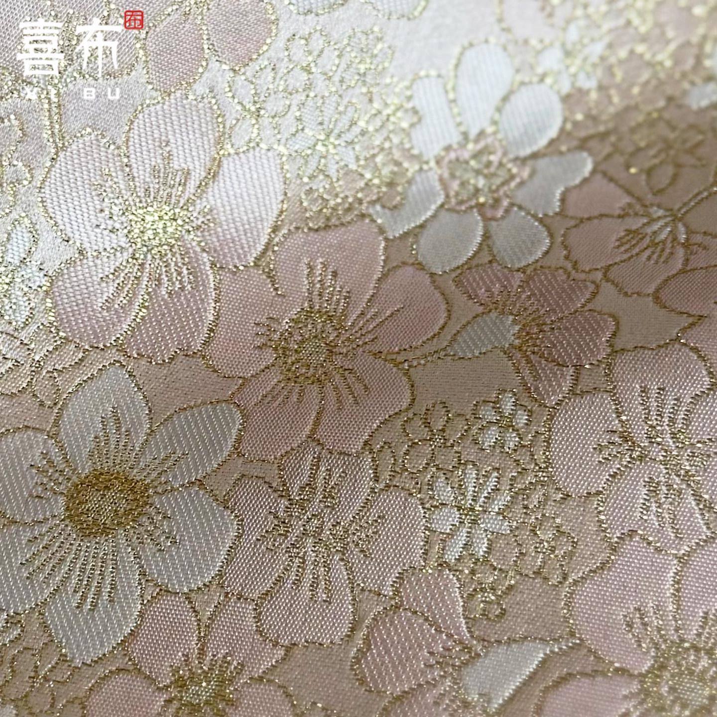 Luxury Gold Sakura Jacquard Fabric by Yard, Princess Floral Brocade Textile, Elegant Shimmery Wedding & Dress Sewing Material, 58"Wide