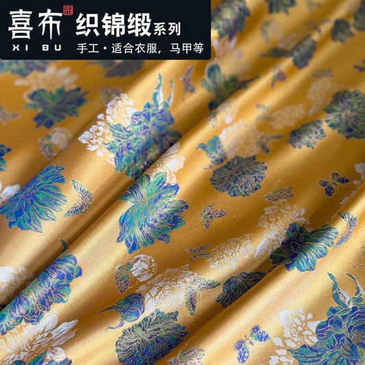 Multicolor Butterfly Floral Gold Jacquard Brocade Fabric, Traditional Woven Satin Textile, Vest Costume Fabric, DIY Sewing Material, 58"W - Poppylollipop