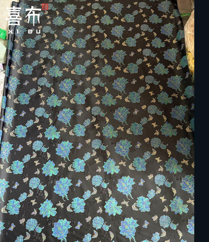 Multicolor Butterfly Floral Gold Jacquard Brocade Fabric, Traditional Woven Satin Textile, Vest Costume Fabric, DIY Sewing Material, 58"W