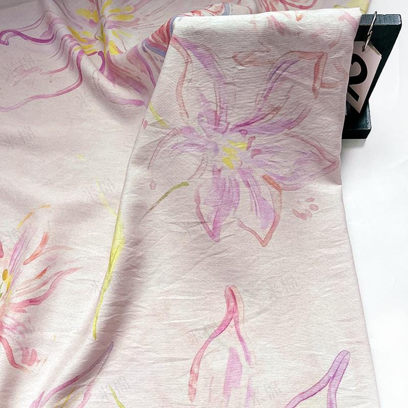 Pastel Floral Cotton Fabric, Watercolor Flower Printed Textile, Soft Romantic Fabric for Dress, Blouse, Quilting, Sewing DIY