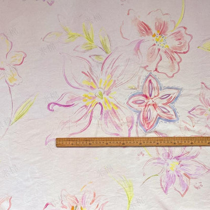 Pastel Floral Cotton Fabric, Watercolor Flower Printed Textile, Soft Romantic Fabric for Dress, Blouse, Quilting, Sewing DIY