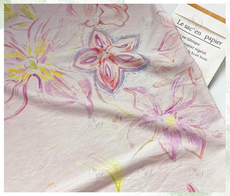Pastel Floral Cotton Fabric, Watercolor Flower Printed Textile, Soft Romantic Fabric for Dress, Blouse, Quilting, Sewing DIY