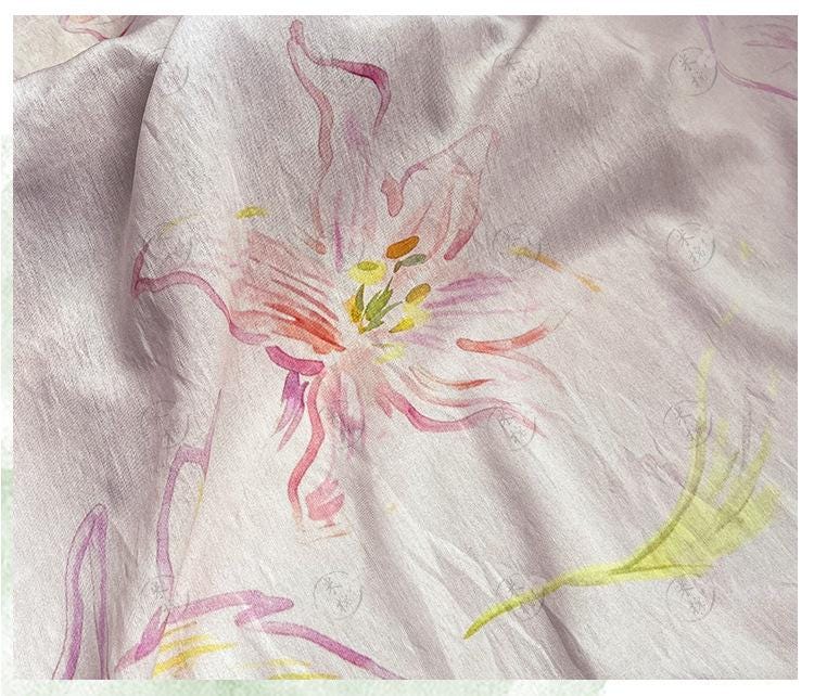 Pastel Floral Cotton Fabric, Watercolor Flower Printed Textile, Soft Romantic Fabric for Dress, Blouse, Quilting, Sewing DIY