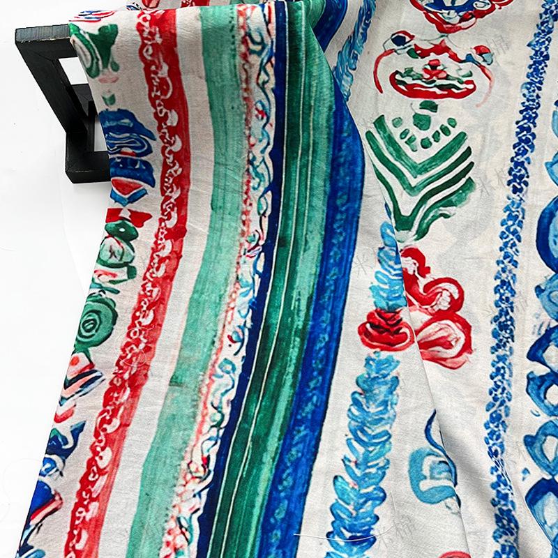 Colorful Ikat Cotton Fabric, Bohemian Geometric Printed Textile, Ethnic Pattern Fabric for Dress, Quilt, Sewing DIY