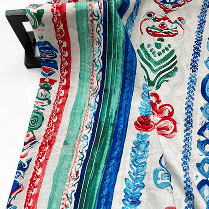 Colorful Ikat Cotton Fabric, Bohemian Geometric Printed Textile, Ethnic Pattern Fabric for Dress, Quilt, Sewing DIY